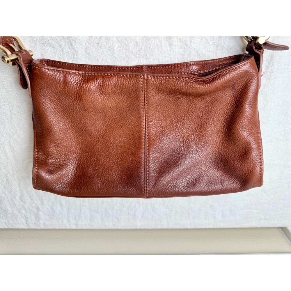 Vintage Liz Claiborne Cognac Brown Leather Y2K Small Shoulder Bag Gold Hardware - Picture 6 of 10